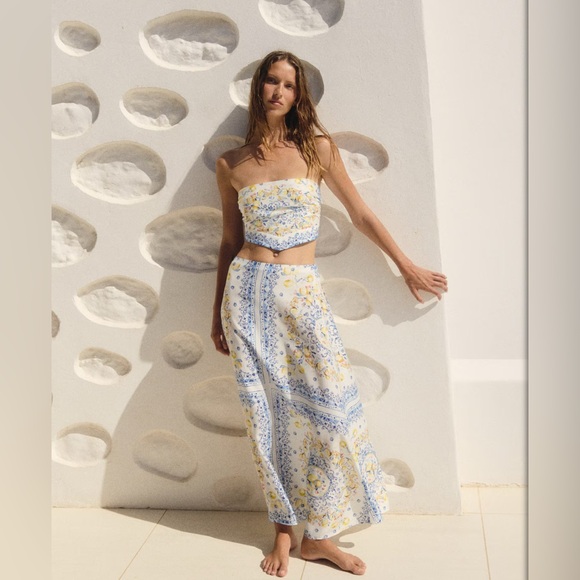 H&M Dresses & Skirts - H&M Blue and Yellow Lemon Skirt Set